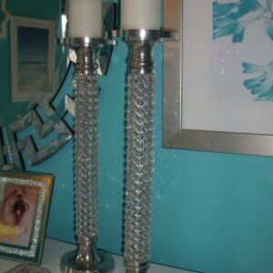 Z GALLERIE SET OF TWO 21" CRYSTAL CANDLE HOLDERS NEW RARE